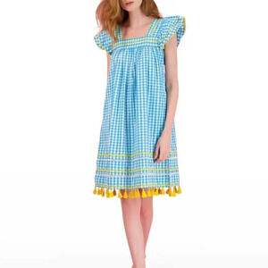 Mer St Barth Sandrine Turquoise Check Mini Dress -NWT